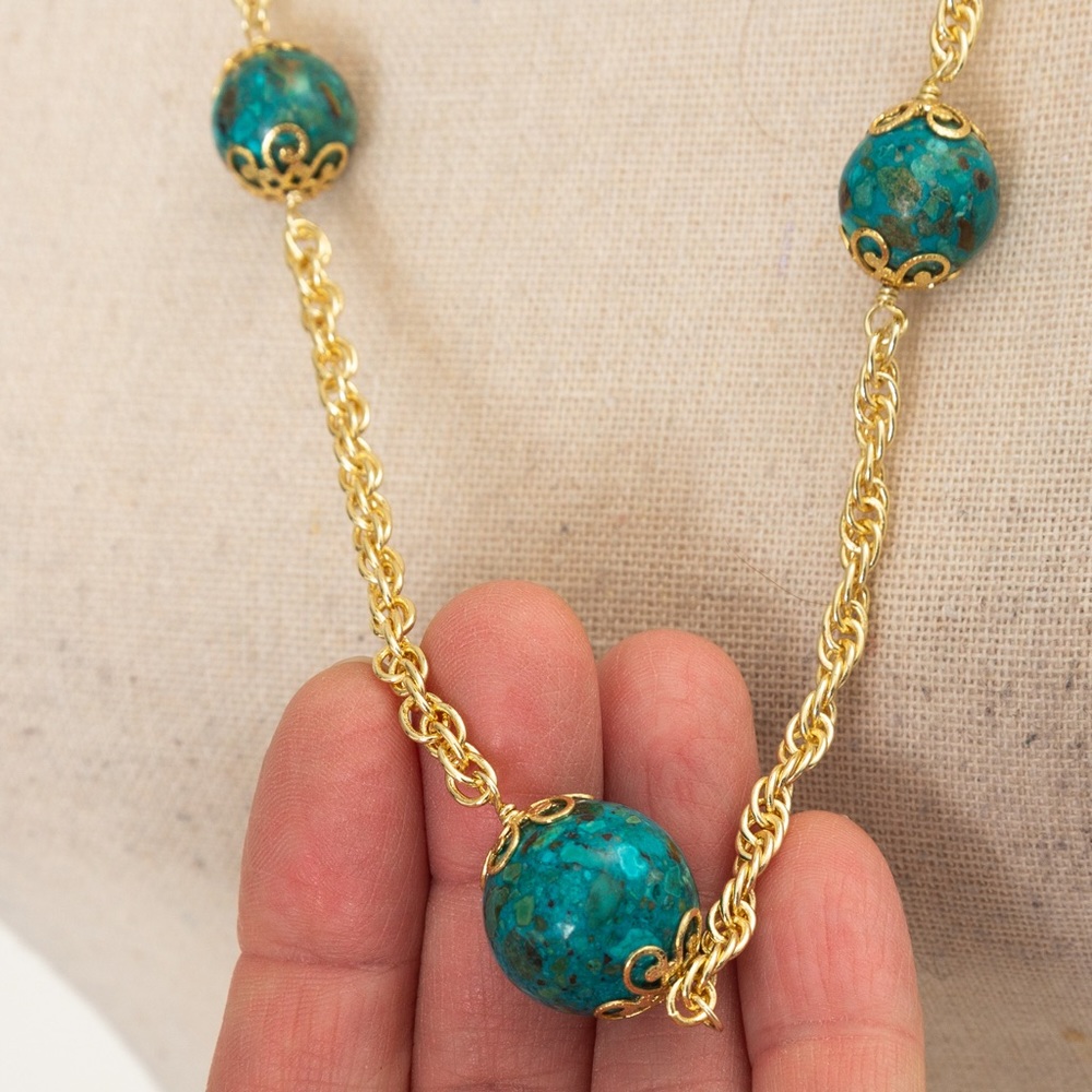 JTV gold tone longer style necklace with turquoise balls approx 29.5” length - Picture 7 of 16